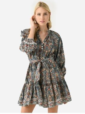 Cleobella Paisley Printed Tie-Waist Mini Dress in Multi-Color- XS